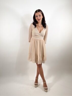 Mango Cream Lace-Trim Mini Wrap Dress